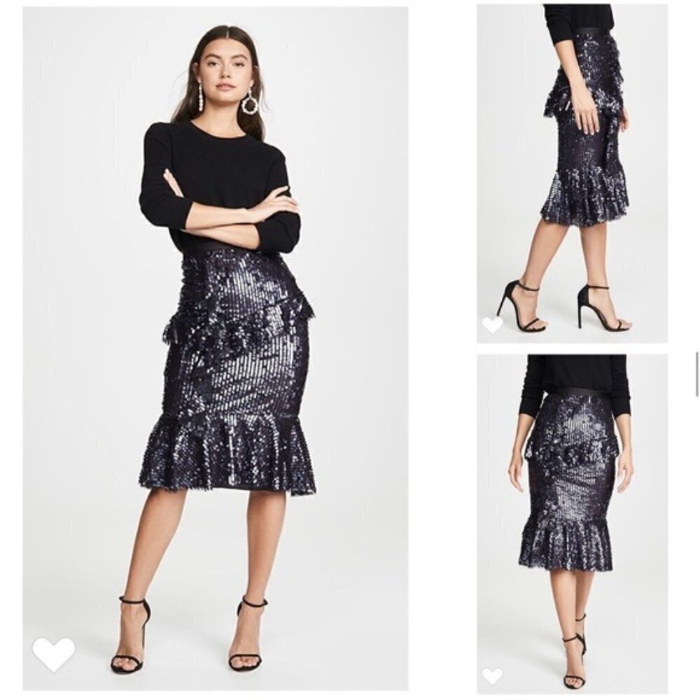 Needle & Thread Skirt New Sequin Scarlett Midi Skirt in Graphite Size 2 nwt